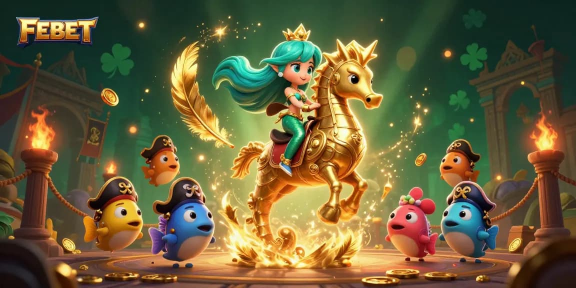 Engage in the thrilling FEBET experience with a vibrant illustration showcasing gameplay excitement, dynamic characters, and rich gambling elements.