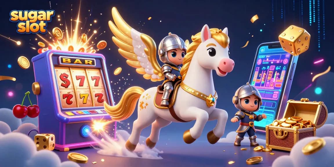 สัญลักษณ์น้ำตาลในเกมสล็อต sugar slot บนฉากที่เต็มไปด้วยอะไหล่ในคาสิโนแบบ 3D