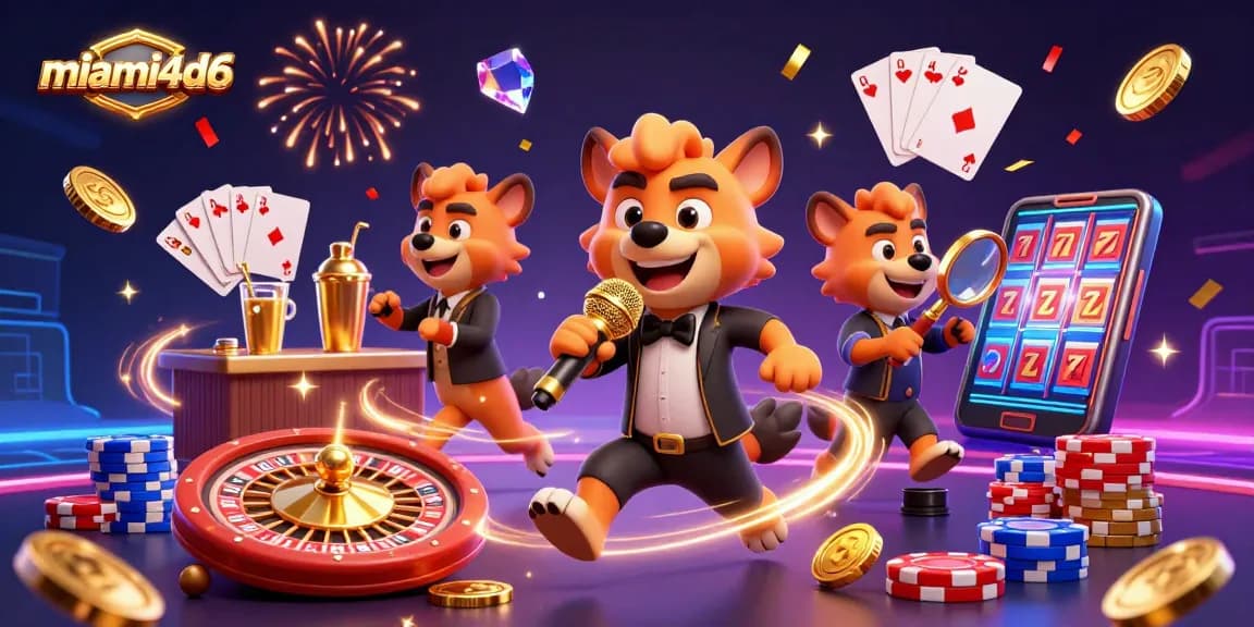 Watch miami4d6 hyena characters entertain at a vibrant casino scene with rich casino elements.