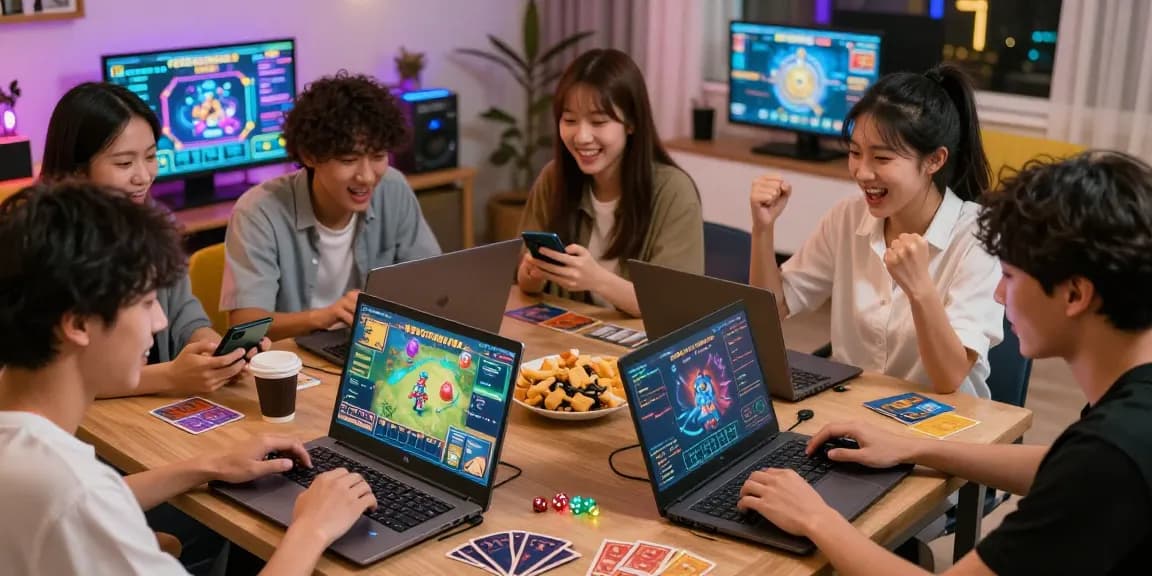 Exciting game bài đổi thưởng session with friends in a cozy living room atmosphere.