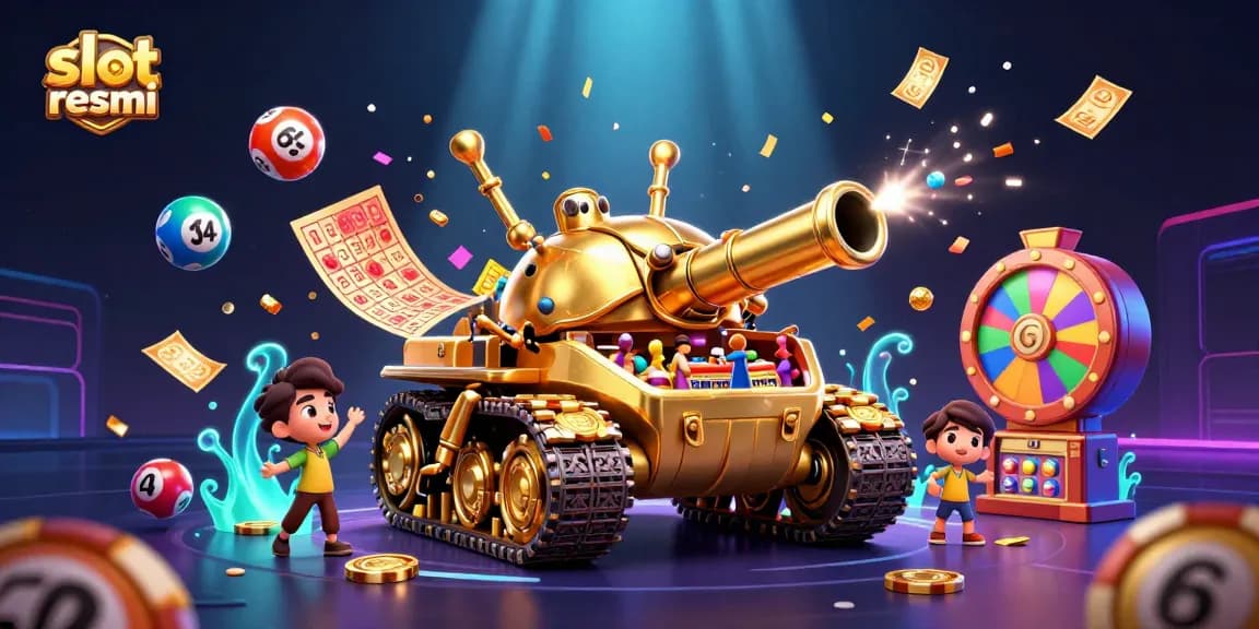 Experience thrilling wins at slot resmi with this vibrant illustration of a casino in a tank.