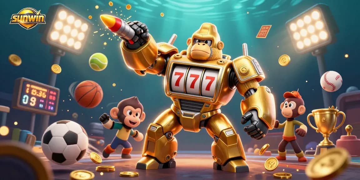 Win big with sunwin in this vibrant 3D casino-themed illustration showcasing gaming excitement.
