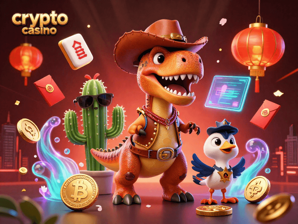 Experience the thrill of a crypto casino with a dinosaur and fun game elements