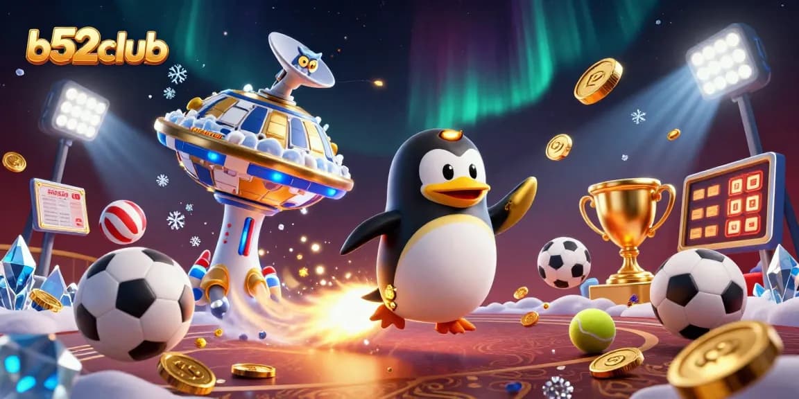 Engage with thrilling gaming action at b52club, where a golden penguin flies to a casino destination.