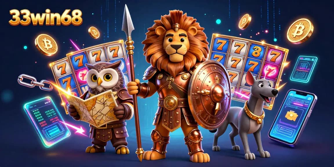 Experience thrilling wins at 33win68 with an electrifying casino scene filled with vibrant elements and characters.