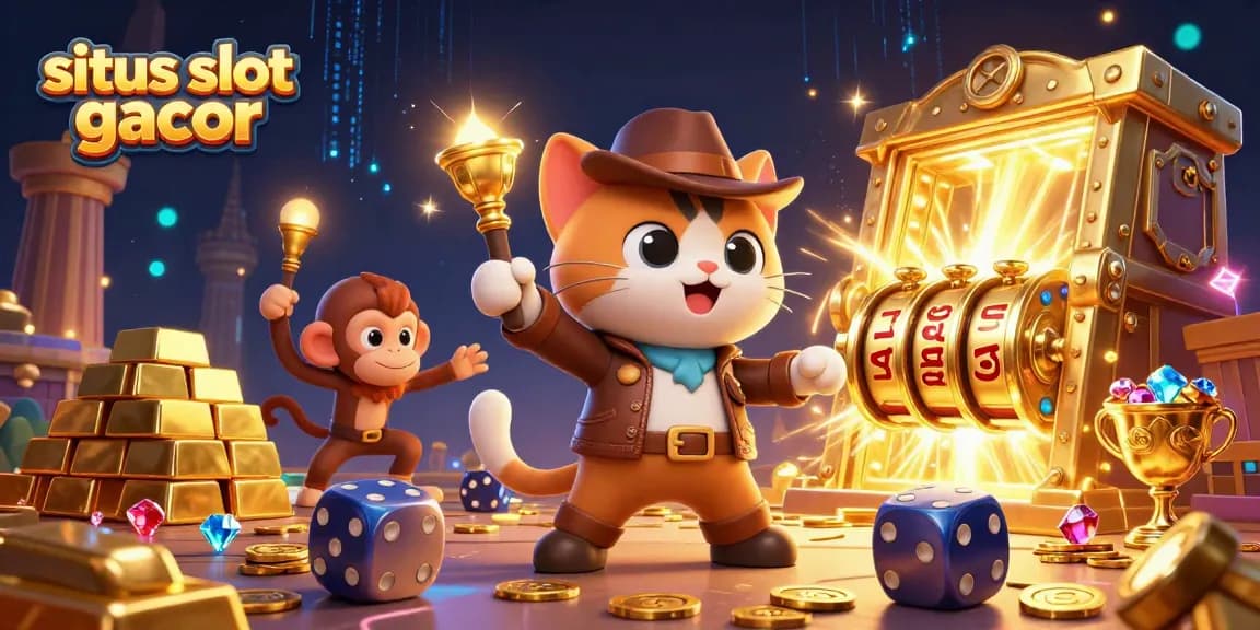 situs slot gacor showcases a vibrant 3D scene with an explorer cat and treasures, enhancing your gaming excitement.
