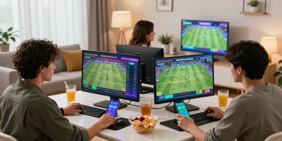 LUCK8 players actively engaging in online sports betting from a lively home environment.