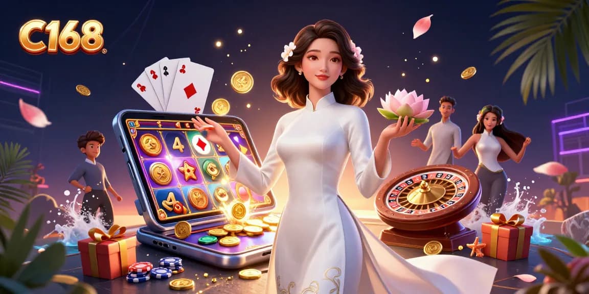 Win big with C168 in this vibrant casino scene featuring stunning visuals and gaming excitement.