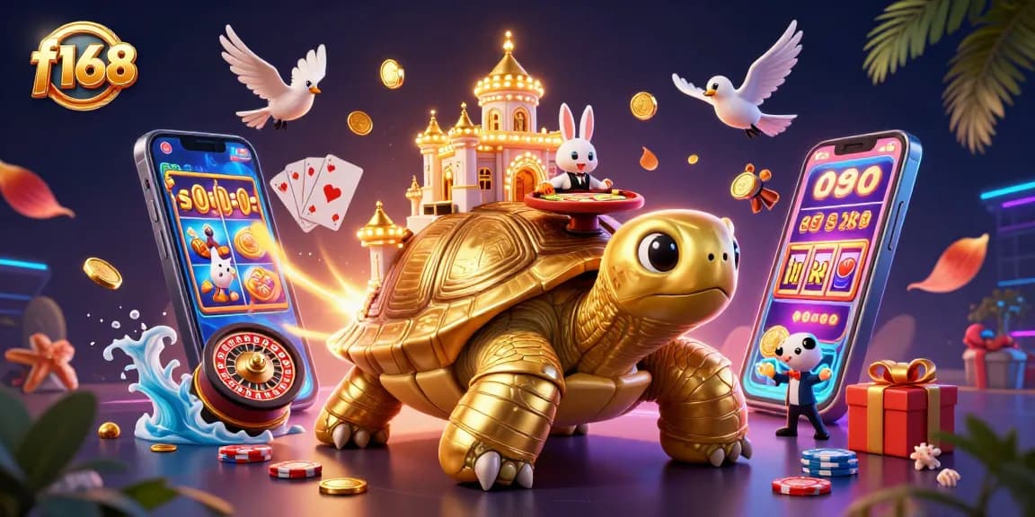 Experience vibrant wins at f168 with immersive games, golden tortoise, and dynamic casino elements.