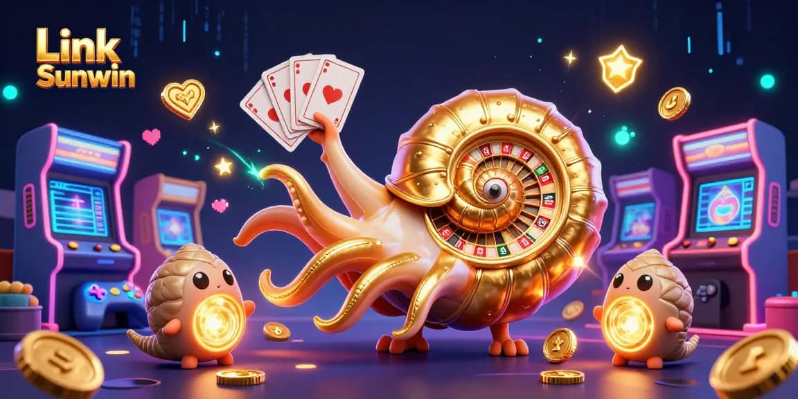 Experience thrilling action with Link Sunwin in this vibrant 3D casino illustration.