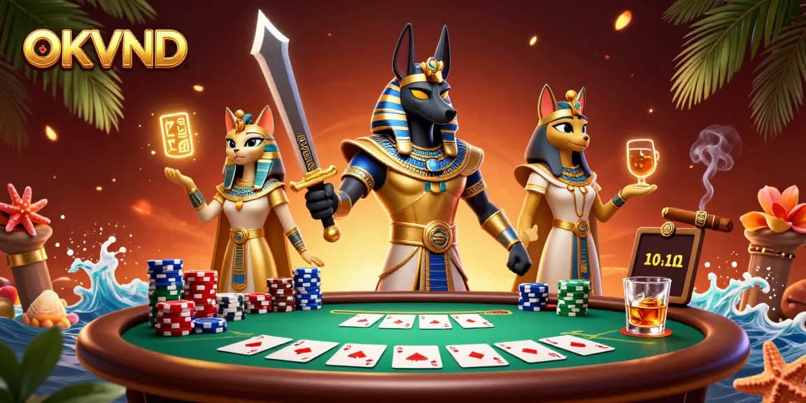 Play exciting poker at OKVND with vibrant characters and dynamic gaming elements in an enchanting setting.