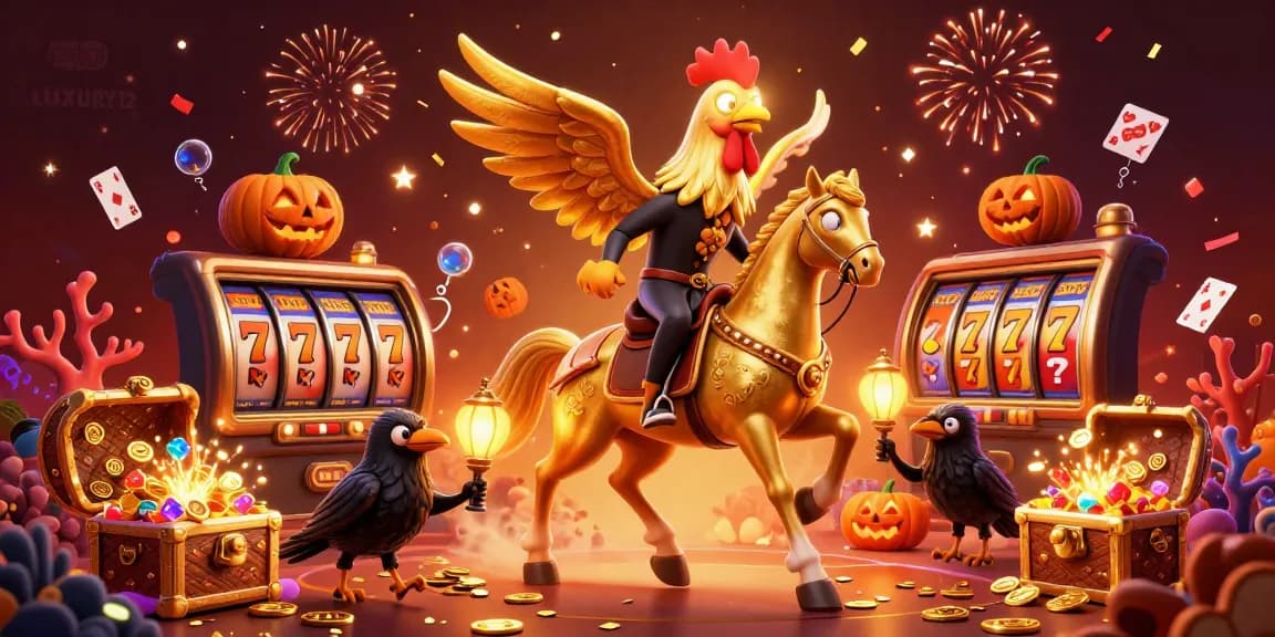 LUXURY12 invites players to engage in thrilling slot machines amidst a vibrant casino scene.