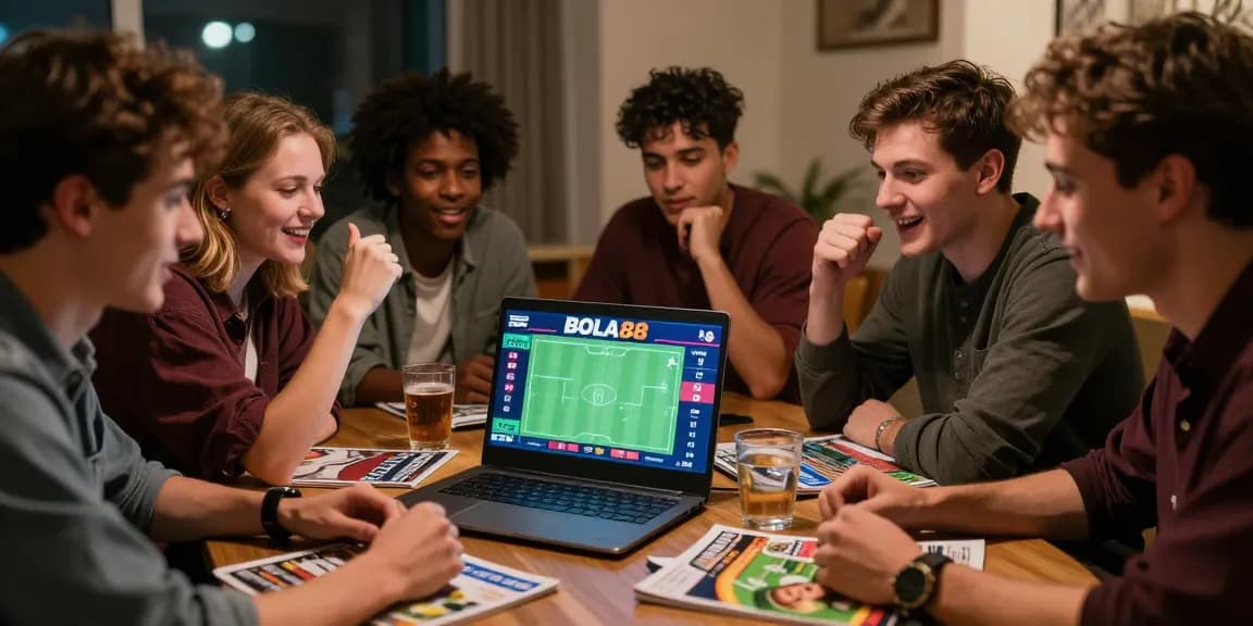 Group of friends enjoying Daftar Bola88 mix parlay betting session with excitement and strategy.