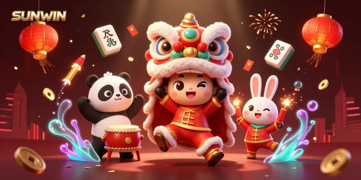 Experience thrilling gameplay at SUNWIN with vibrant casino-themed festivities featuring a dynamic lion dance.