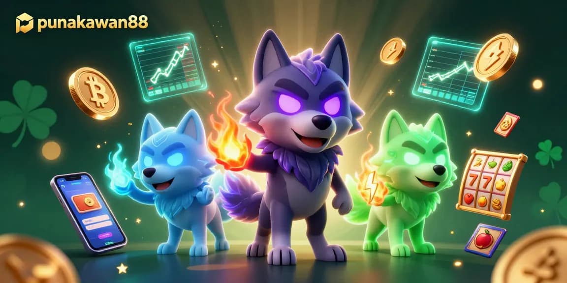 Punakawan88 enhances online gaming thrill with glowing wolf characters and vibrant slot reels.