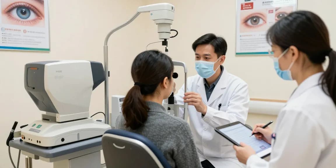 Ophthalmologist at SNU Eye Clinic conducting an eye exam, showcasing advanced vision care solutions in Korea