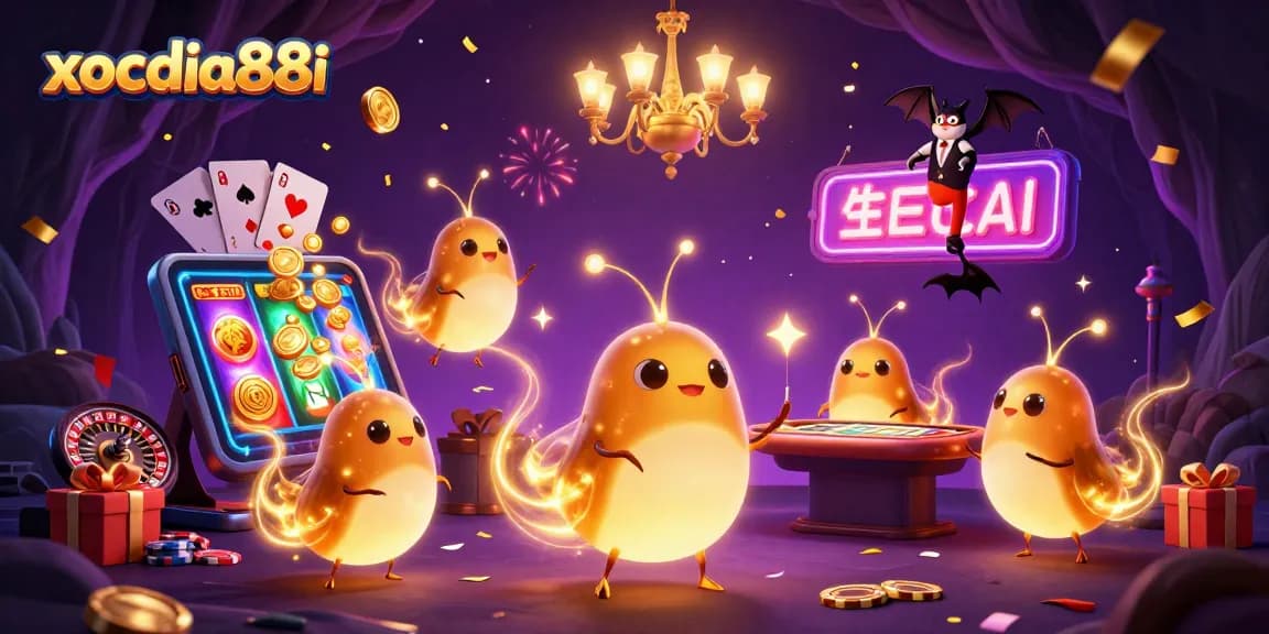 Experience the thrill of gaming with xocdia88i's lively casino scene featuring glowworms and action-rich elements.
