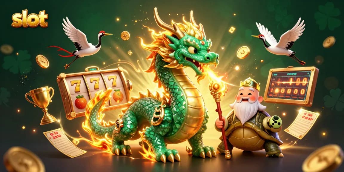 Rasakan sensasi permainan slot dengan naga giok dan simbol keberuntungan dalam ilustrasi dinamis ini.