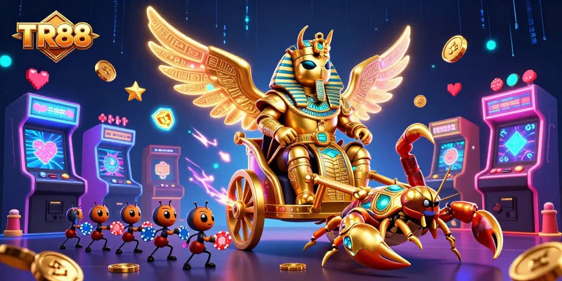 TR88 captures the excitement of casino adventures with a golden scarab and game elements in vibrant detail.
