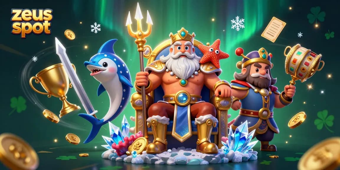Experience zeus slot action with Neptune and treasures in this dazzling casino scene.