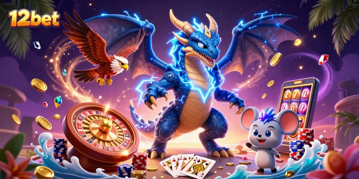 Trải nghiệm 12bet với biểu tượng rồng và chim ưng, thưởng thức trò chơi casino hấp dẫn.