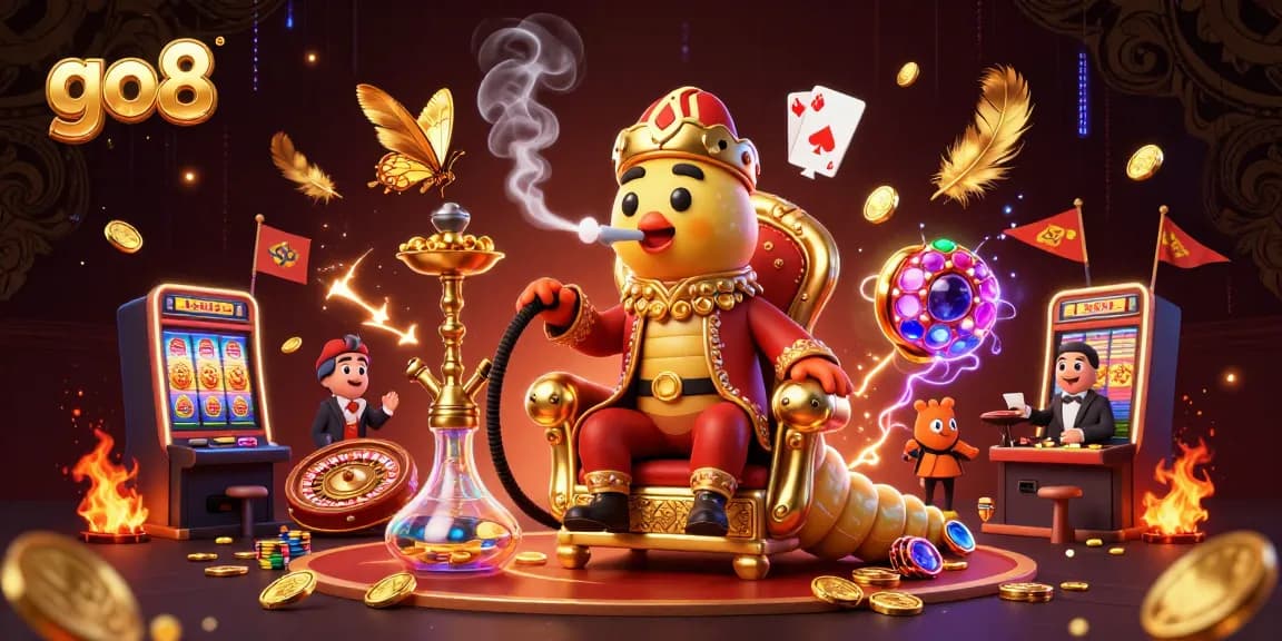 Engage with go8's thrilling slot games and dynamic casino features in a vibrant illustration.