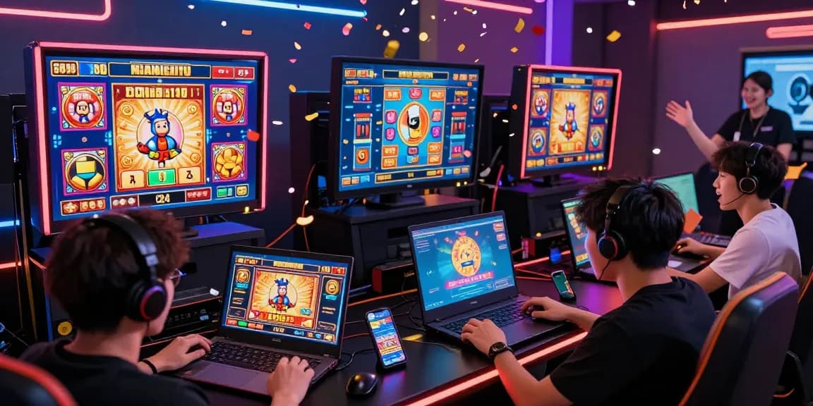 Exciting ngamenjitu online gaming scene with players enjoying vibrant slot games and lottery.
