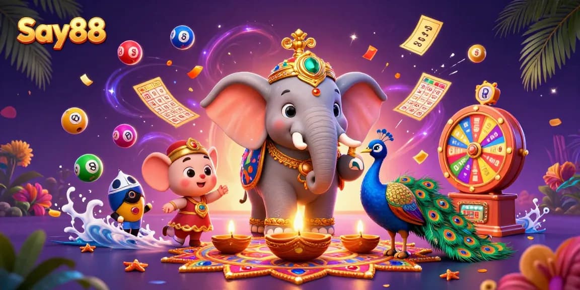 Experience the excitement of Say88 with vibrant bingo games and colorful lottery elements in a rich casino scene.