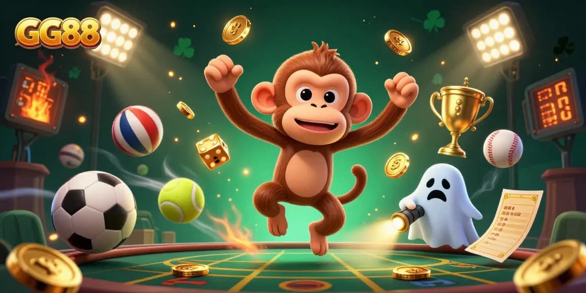 Engage with GG88 as poltergeist monkey and ghost-hunter puppy create a thrilling dynamic casino scene.