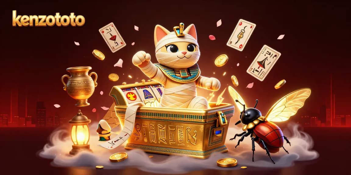 Experience thrilling gameplay with kenzototo, as an Egyptian mummy cat bursts from a golden sarcophagus.