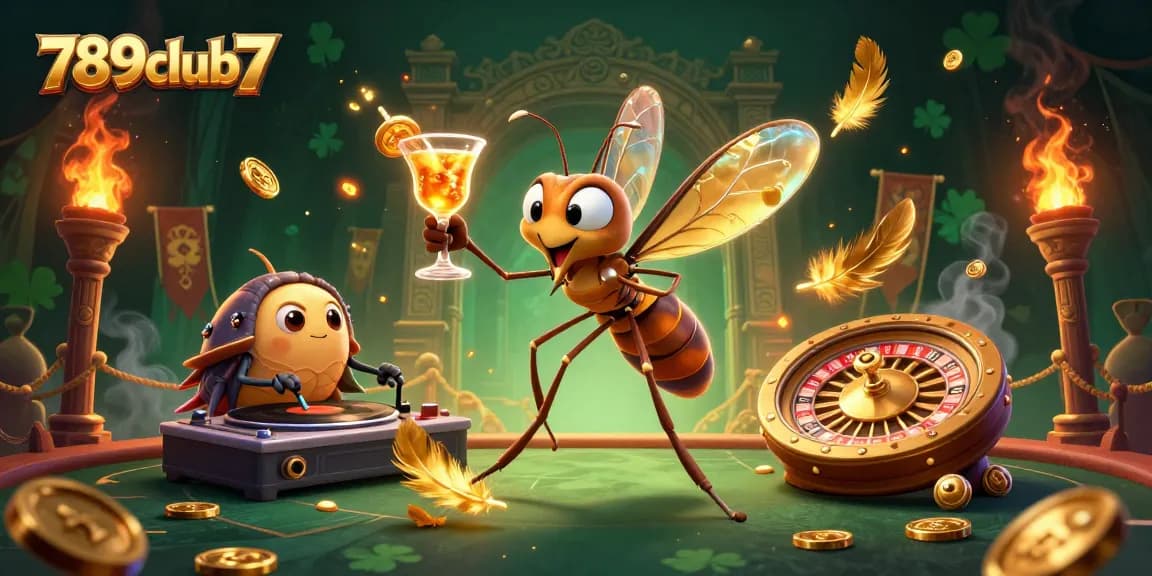 Engage in thrilling play at 789club7 with a vibrant casino mascot, spinning a roulette wheel, and dynamic gaming elements.