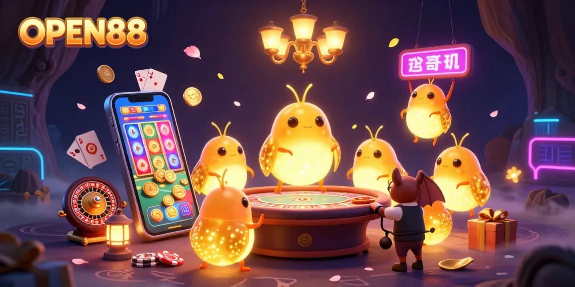 Experience the magical world of OPEN88 with glowworms creating a lively casino atmosphere.