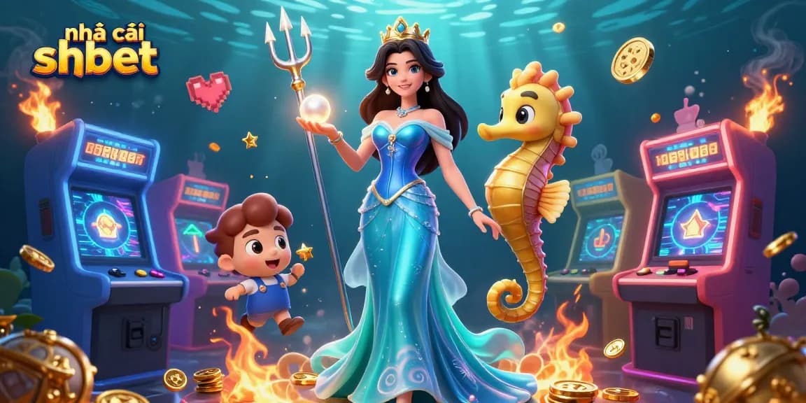 Engage with the vibrant scene at nhà cái shbet, featuring a glowing pearl and casino-themed elements in a magical underwater world.