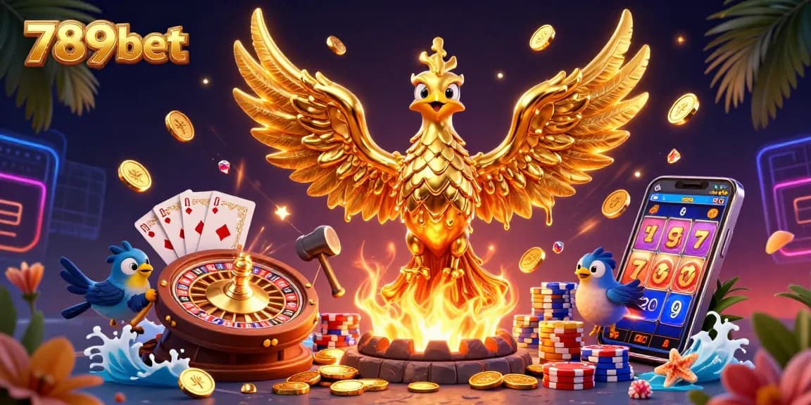 Experience the excitement of 789bet with vibrant casino and gaming digital art featuring a molten golden phoenix.