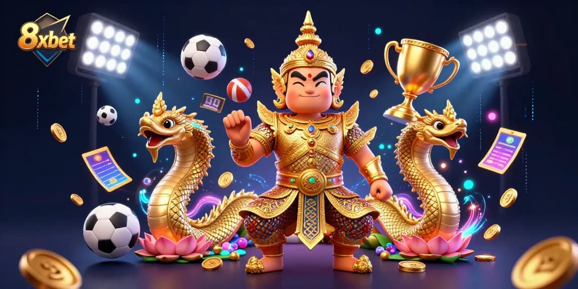 Bet big with 8xbet as the Thai temple guardian and Naga serpents embody online gaming excitement.