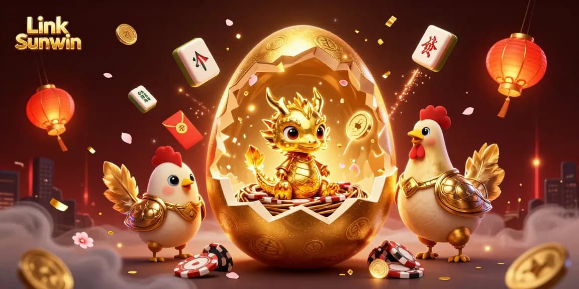 Engage with exciting games at Link Sunwin with a captivating 3D illustration featuring a golden dragon and poker chips.