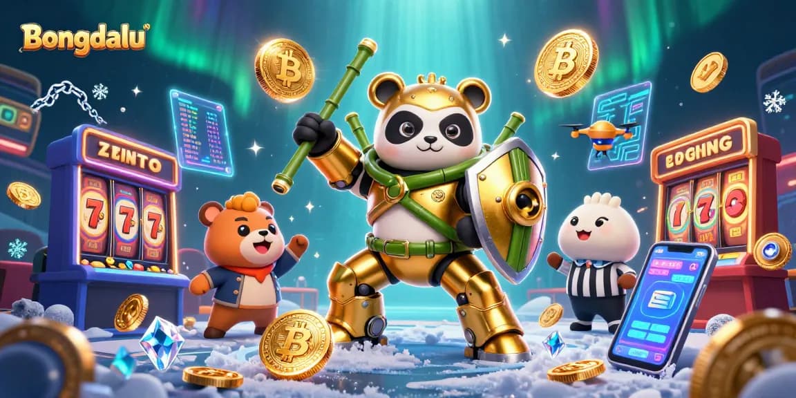 Bongdalu highlights thrilling slot action in vibrant 3D illustration with dynamic characters and casino elements.