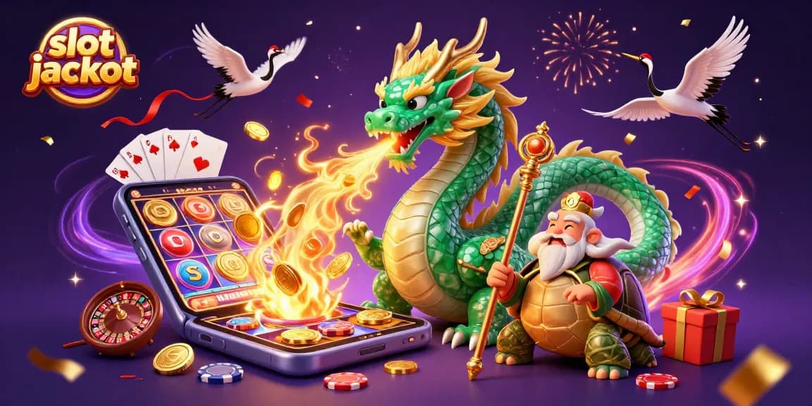 Engage with the thrilling world of slot jackpot as a dragon sparks excitement with golden fire amidst alluring casino games.