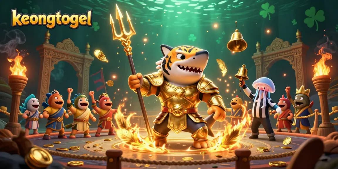 Experience exciting wins at keongtogel, featuring colorful animated slot machines and gold coins.