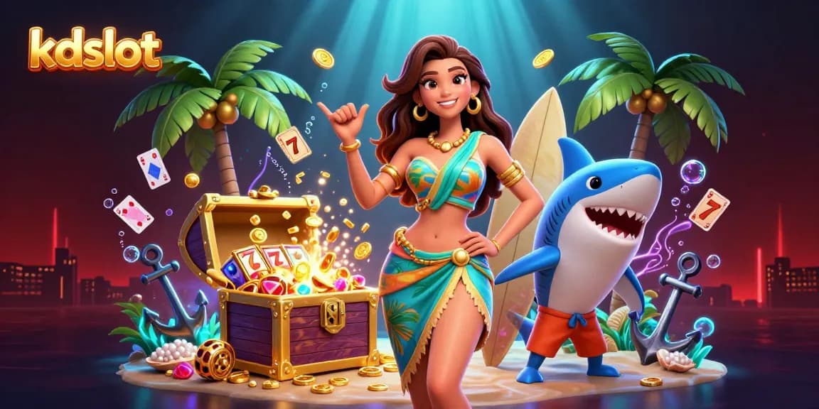 Play and win big with kdslot in this vibrant 3D casino adventure scene packed with slot action!