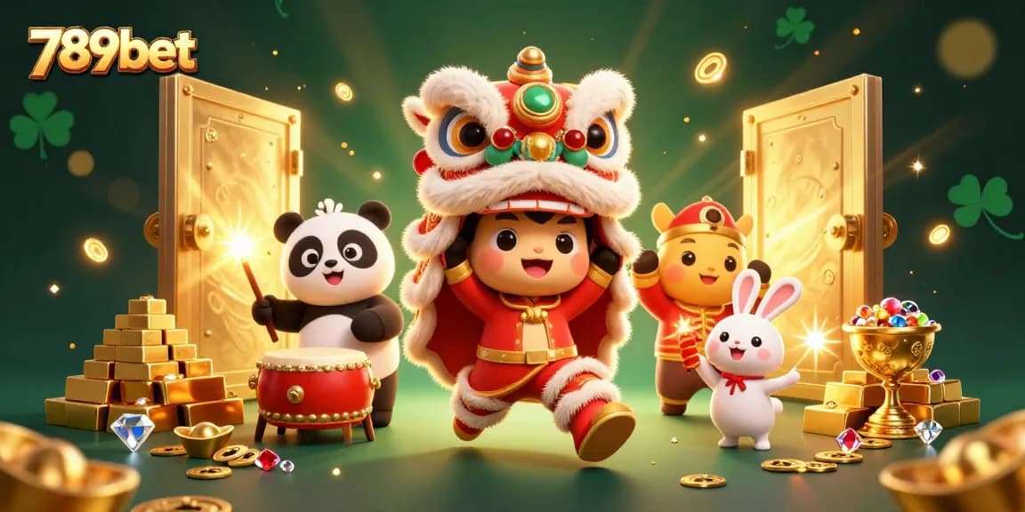 Experience 789bet's dynamic casino scene with vibrant characters and golden treasures in play.