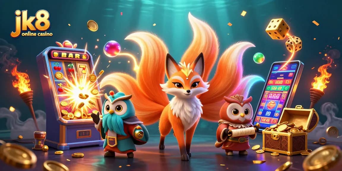 Engage with the thrilling action at jk8 online casino, featuring dynamic characters and vibrant casino elements.