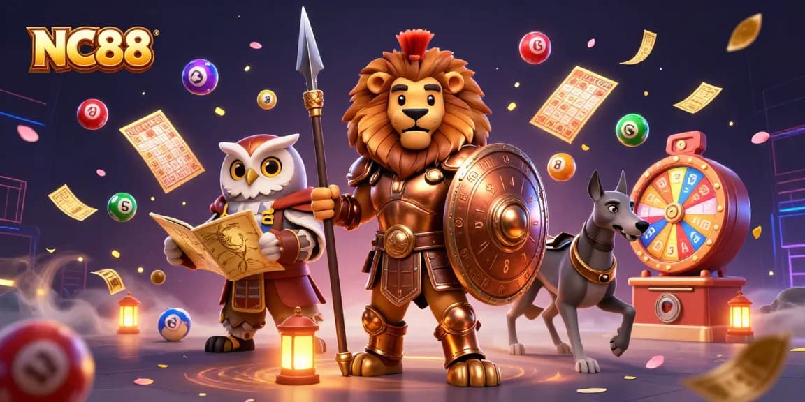 Engage in thrilling lottery excitement with NC88, featuring colorful balls and dynamic winning elements.