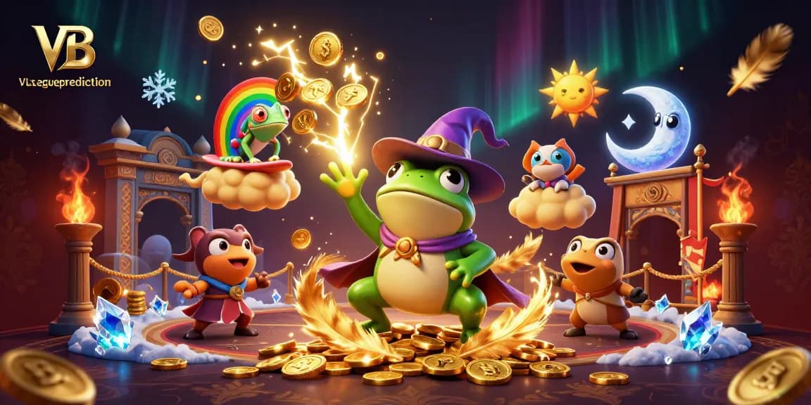 Experience VBLeagueprediction excitement with vibrant casino characters and golden coins raining down.