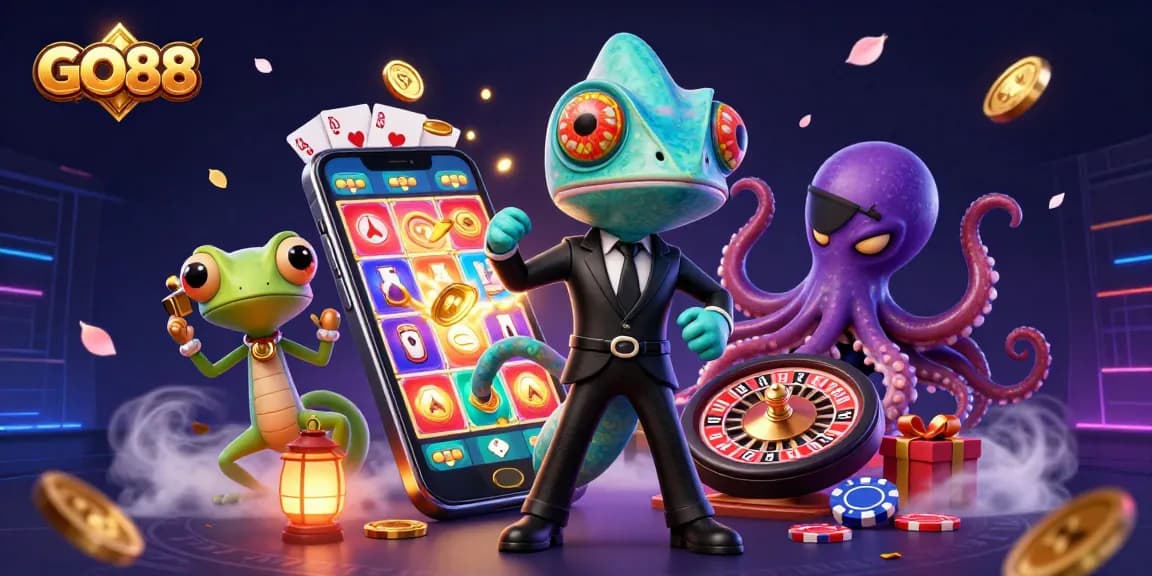 Experience electrifying gameplay with GO88 casino's dynamic characters in an ultra-detailed 3D illustration.