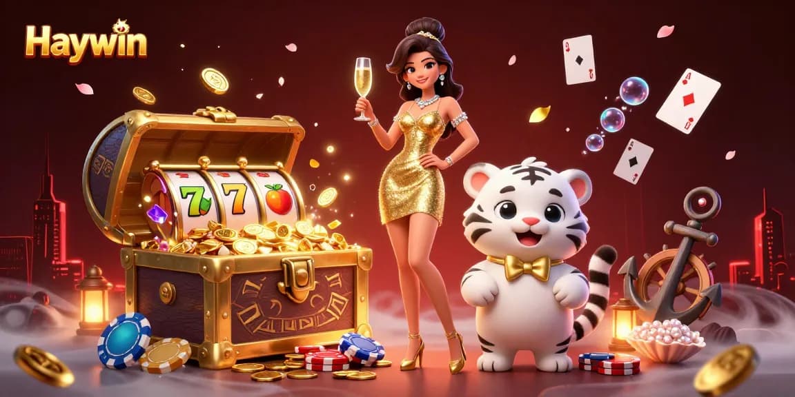 Experience Haywin's exciting gaming scene with glamorous characters and vibrant casino elements.