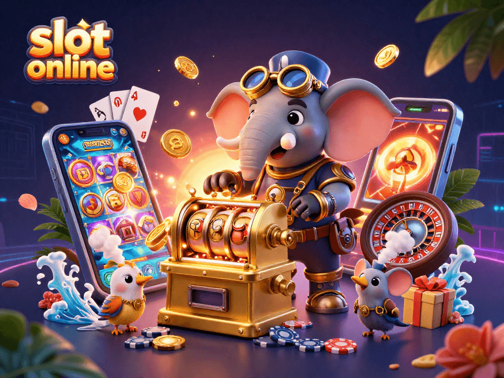 Mainkan slot online dengan karakter steampunk, mesin slot, dan berbagai elemen permainan menarik.