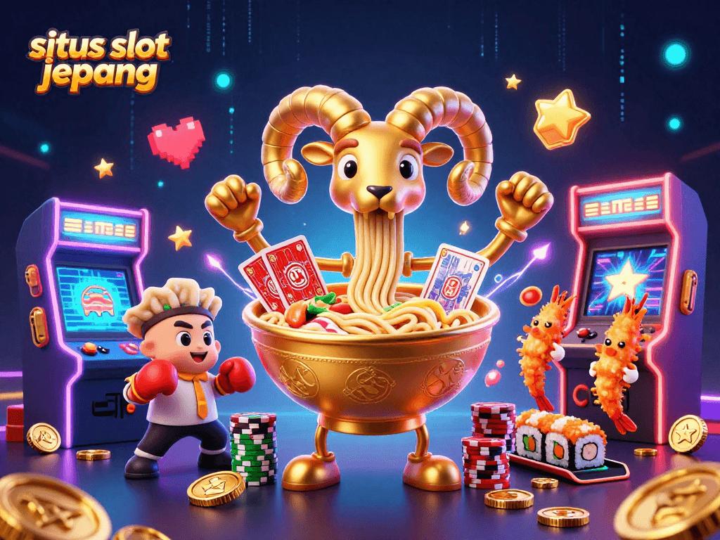 Experience the thrill of situs slot jepang with this vibrant 3D casino illustration featuring unique characters and colorful game elements.