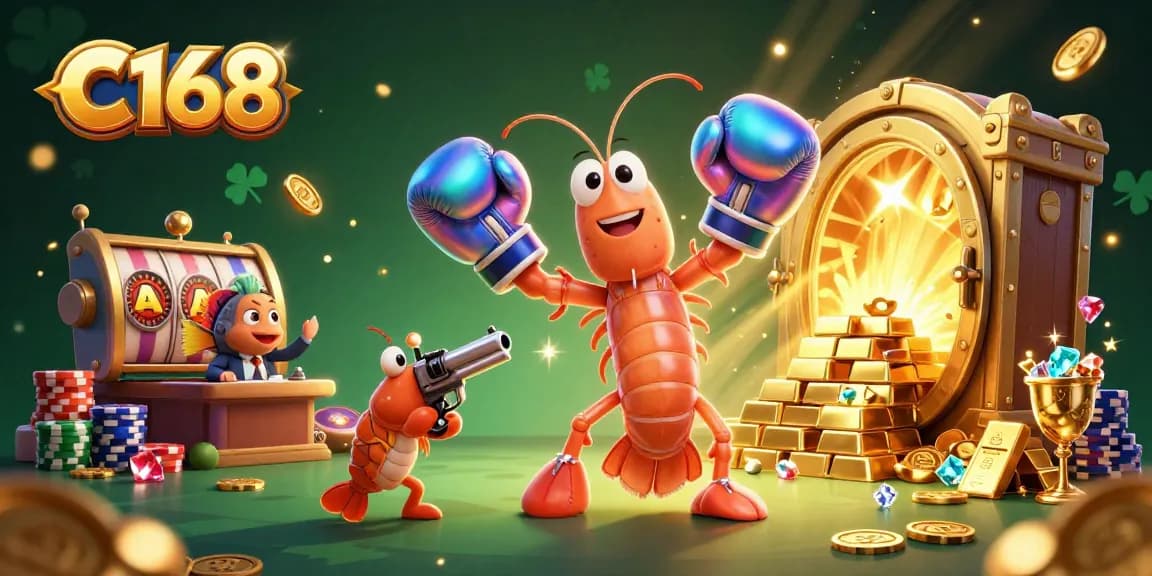 C168 engages players with a vibrant 3D underwater casino scene featuring a boxing mantis shrimp.