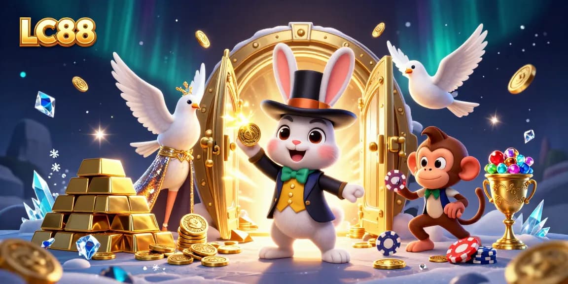 Engage with LC88's enchanting casino world with a thrilling magician's performance of golden coins.